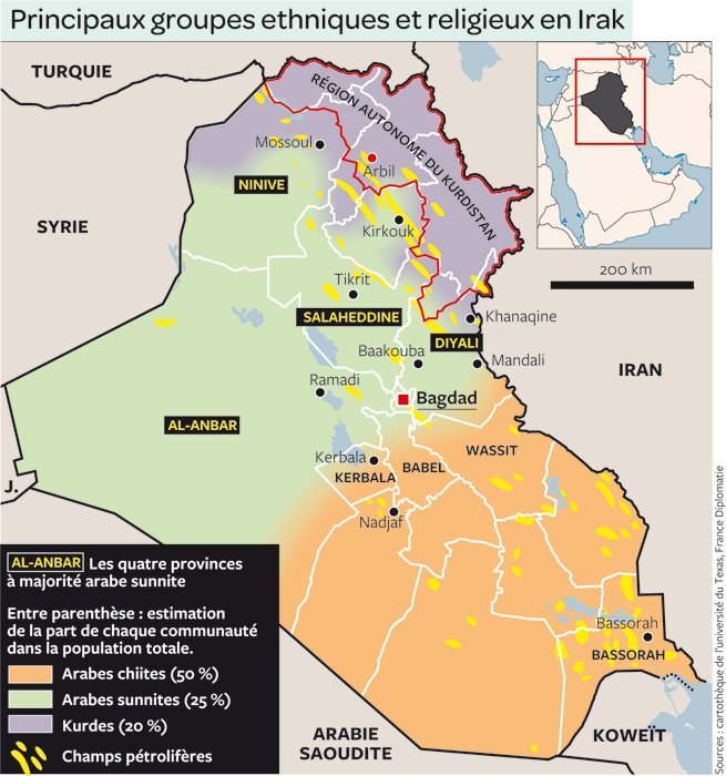 Principaux groupes ethniques et réserves pétrolières en Irak - <span class="caps">DR</span>